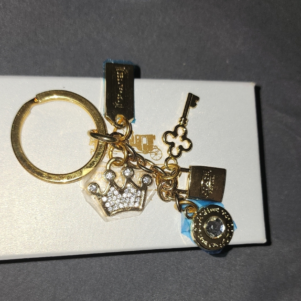 New Coach Gold Key Padlock Crown Fiamond Rhinestone Hangtag Accessory - Picture 2 of 6